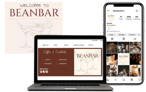 Bean bar website, instagram, and logos